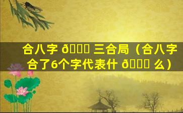 合八字 🐘 三合局（合八字合了6个字代表什 🐛 么）